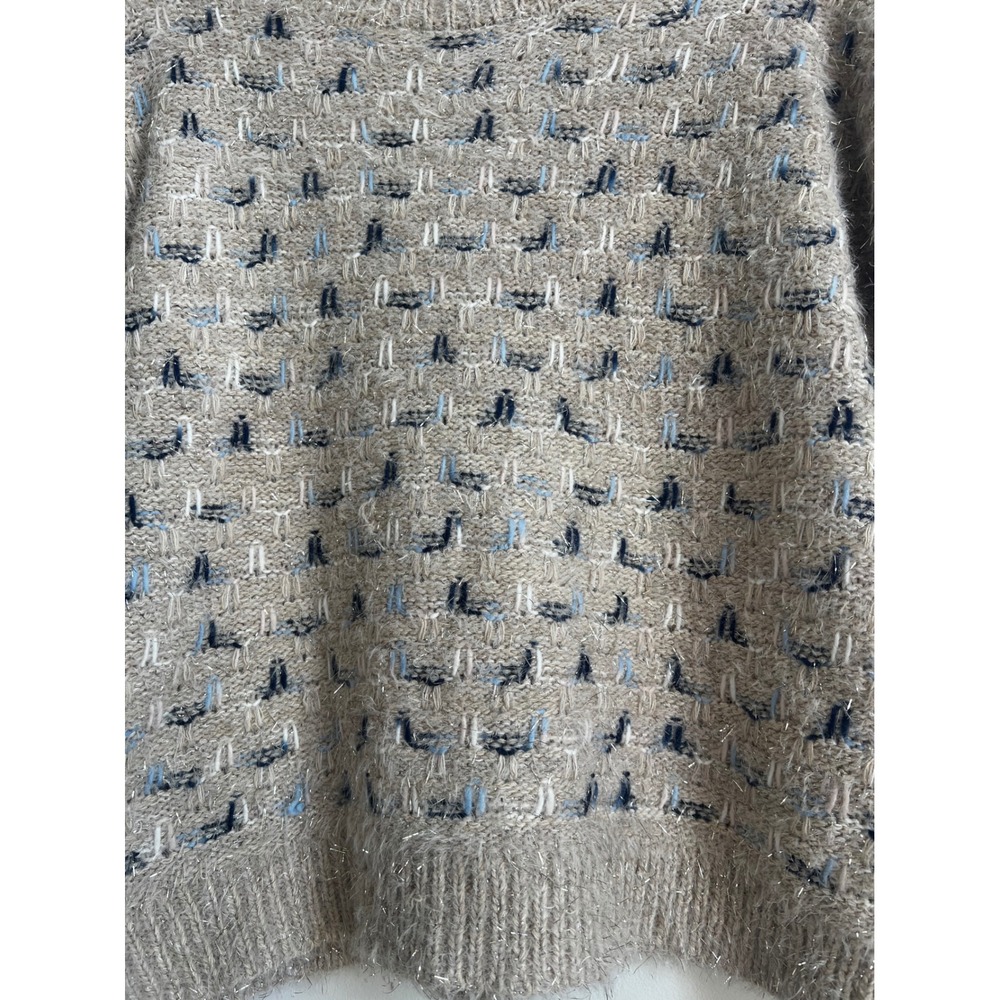 Maurice's Sweater Women's S Small Pullover Beige Blue Crew Neck Silver Tinsel - Picture 4 of 9
